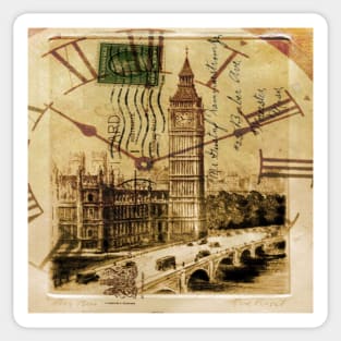 1980s dark academia UK landscape vintage london Thames River Big Ben Sticker